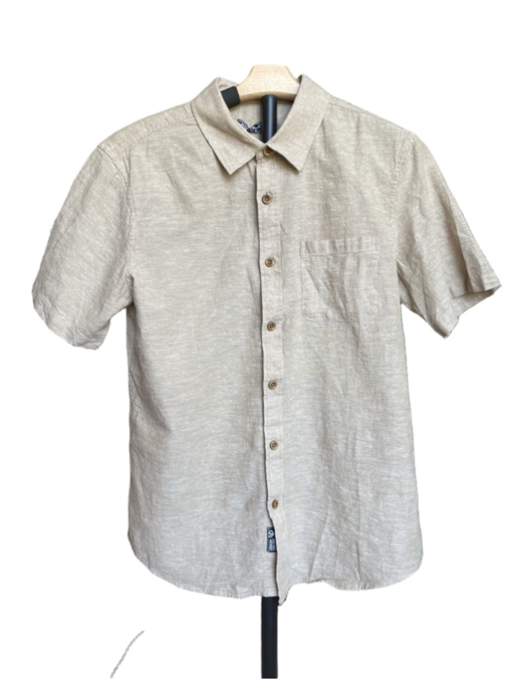 PJ Paul Jones Men’s Linen Henley Band Collar Short Sleeve Shirt Medium